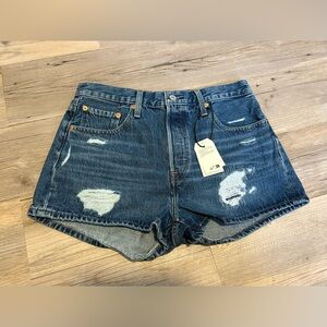 Levi’s 501 high rise button fly denim blue jean shorts 29” waist new with tags